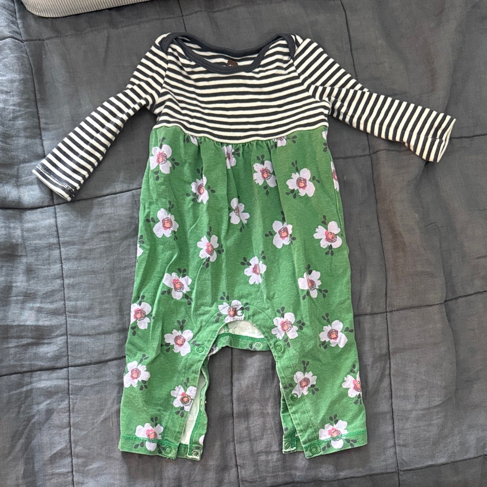 Tea Collection Striped and Floral Green One Piece